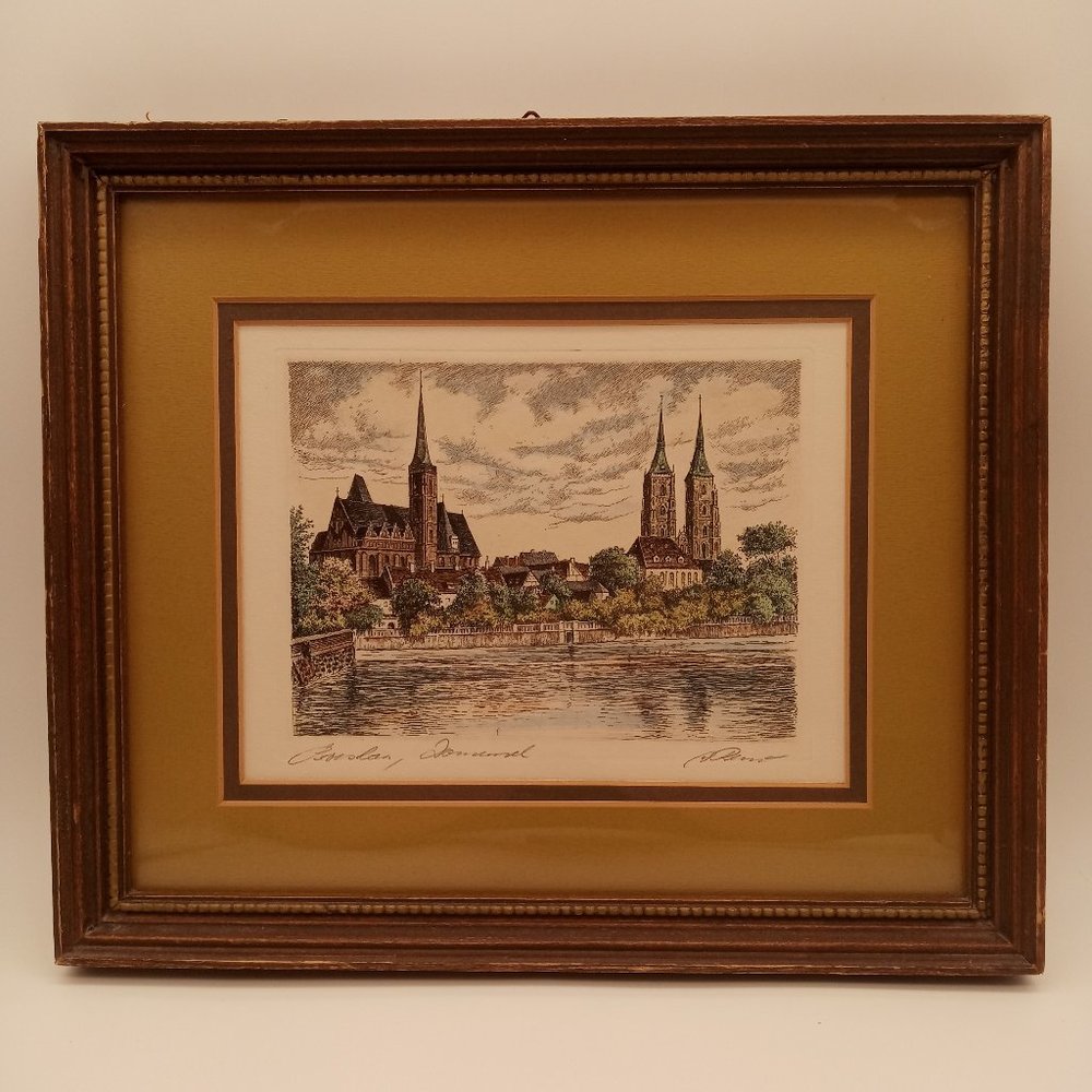 Vintage Etching St John the Baptist Cathedral Historic Old Town Wroclaw Poland